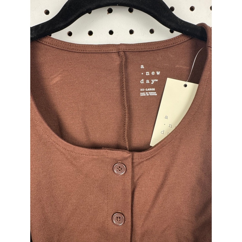 A New Day Dark Brown Button Down Vest XXL Scoop Neck Sleeveless Top P66XG0 - Picture 2 of 5